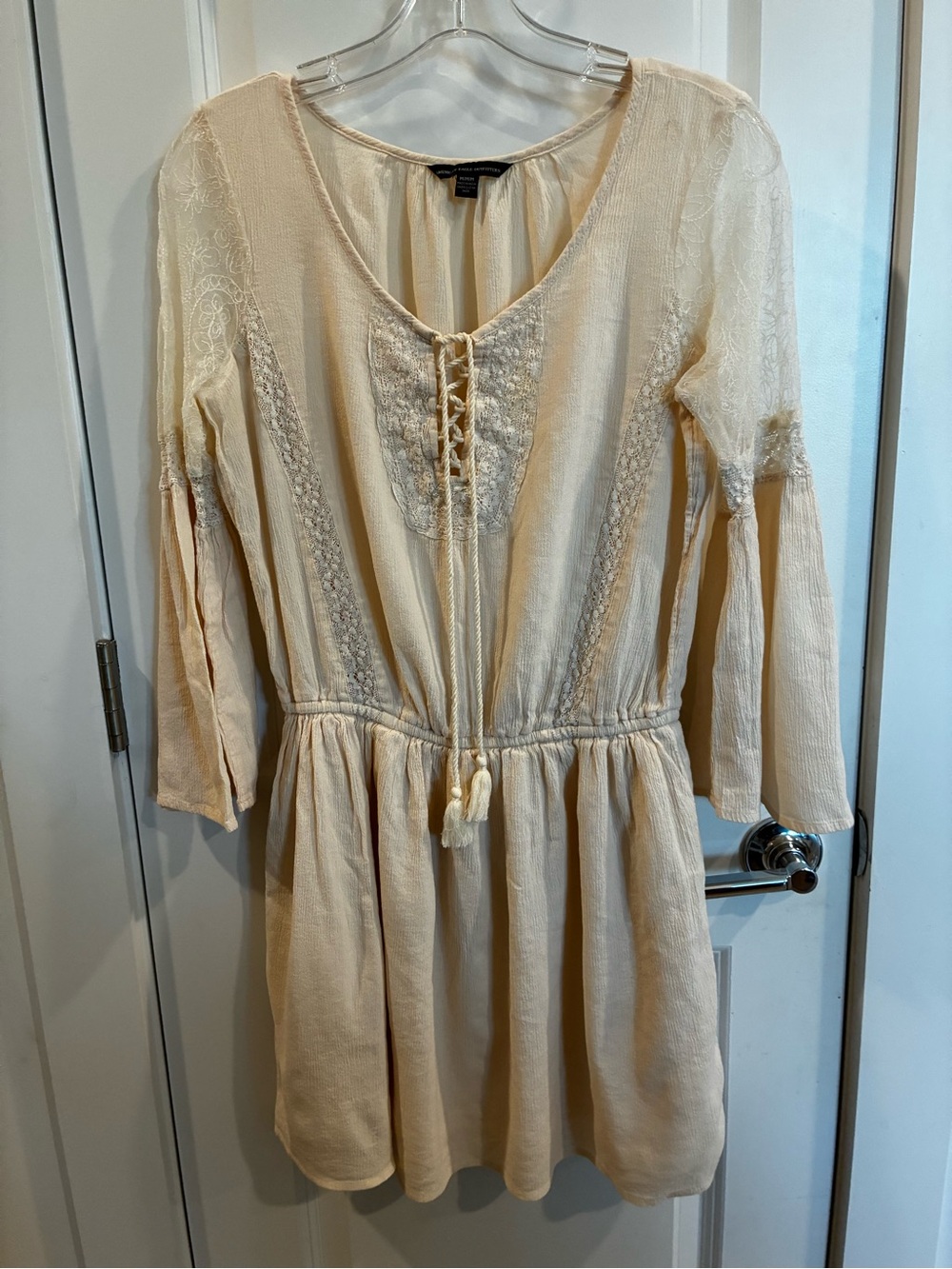 American Eagle Outfitters Cream Lace-Up Boho Tunic